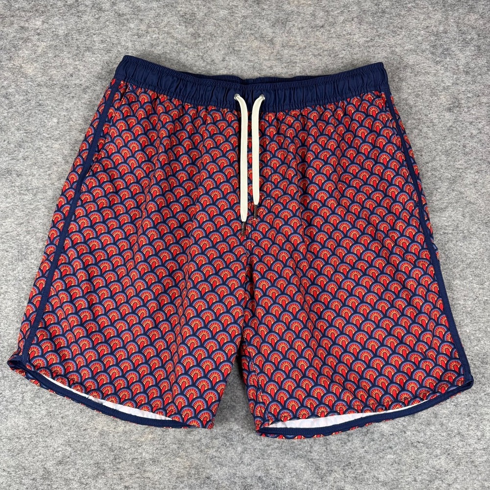Fair Harbor Anchor Swim Trunks 8" Lined Geometric Red Blue Mens XL